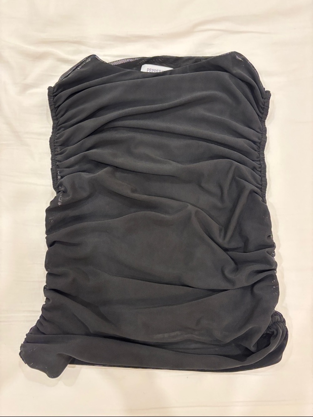 Peppermayo Black Ruched Strapless Dress Top